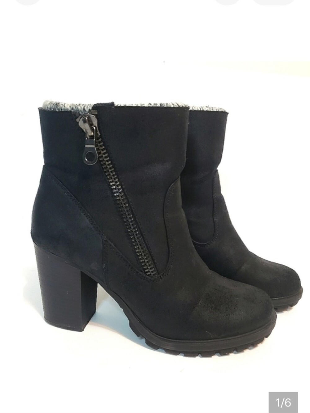 Steve Madden Felicia Sweater Lugged Sole Chunky Heel Grunge Preppy Ankle Boots